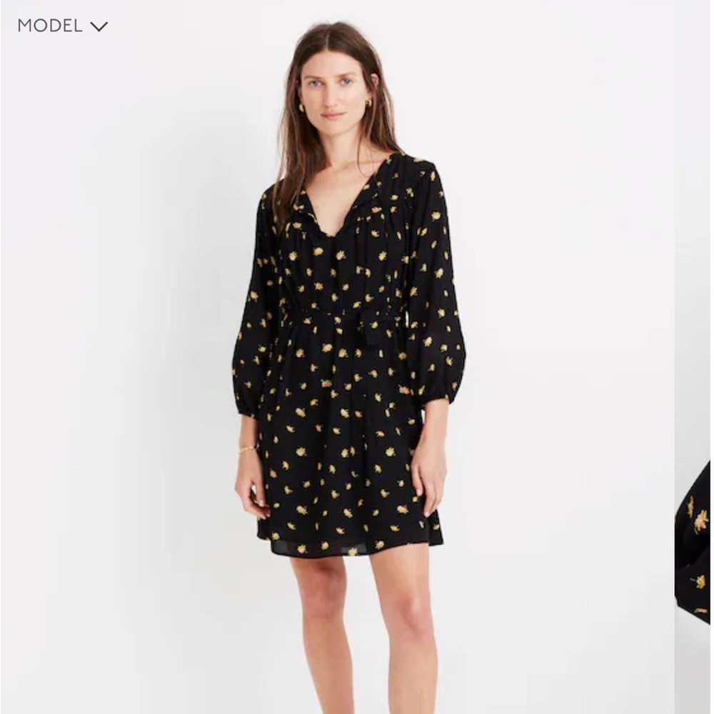 MADEWELL Black and Gold Floral Long Sleeve Dress